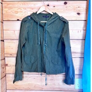 Brandy Melville Olive Green Hooded Utility Jacket Roll Tab Sleeves One Size